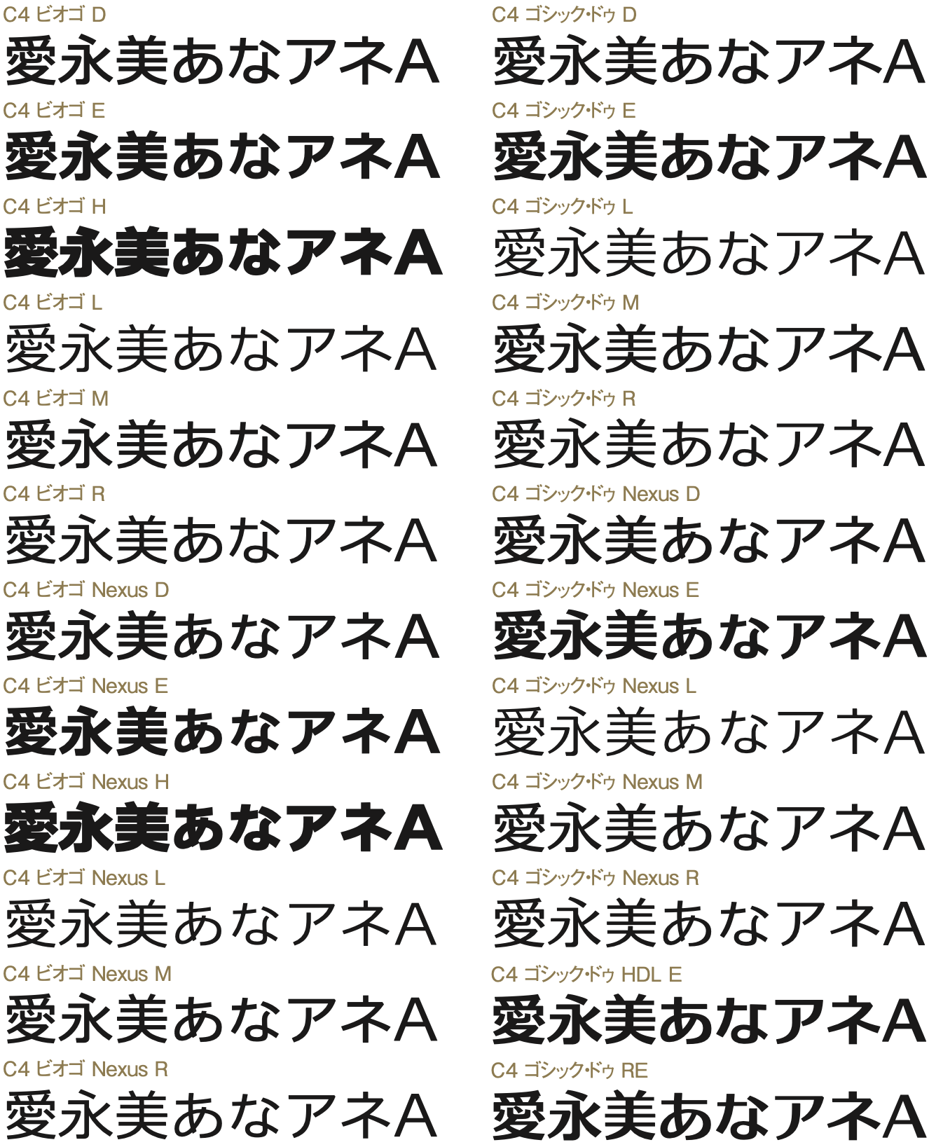 収録書体 TYPE C4 38書体