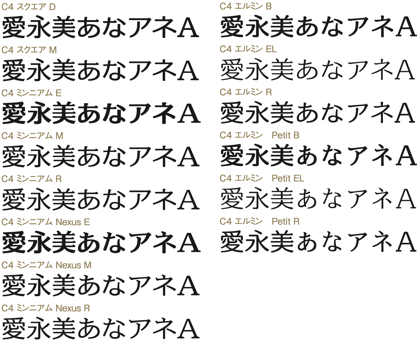 収録書体 TYPE C4 38書体